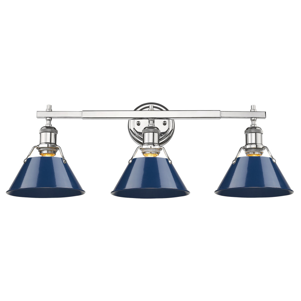 Yep by Golden Lighting Orwell 3-light Vanity in Chrome and Navy Blue shade